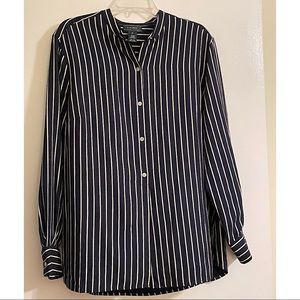Ralph Lauren 1X Tunic | Navy & White Striped |office, casual, long sleeve blouse